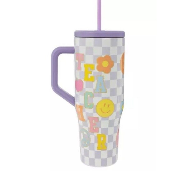 NEW Teacher Stainless Steel Insulares Tumbler White with Straw - Picture 1 of 4